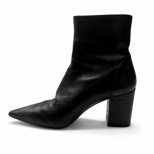 Stuart Weitzman 75 Block Stretch Black Leather Pointed Ankle Boots